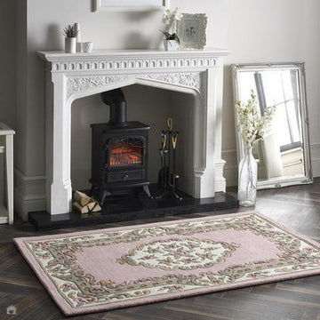 Shensi Traditional Floral Aubusson Medallion Border French-Style Hand-Carved Hi-Low Textured Soft Durable Wool Pink Rug-Origins-Rug Love - The Most Loved Rug Store